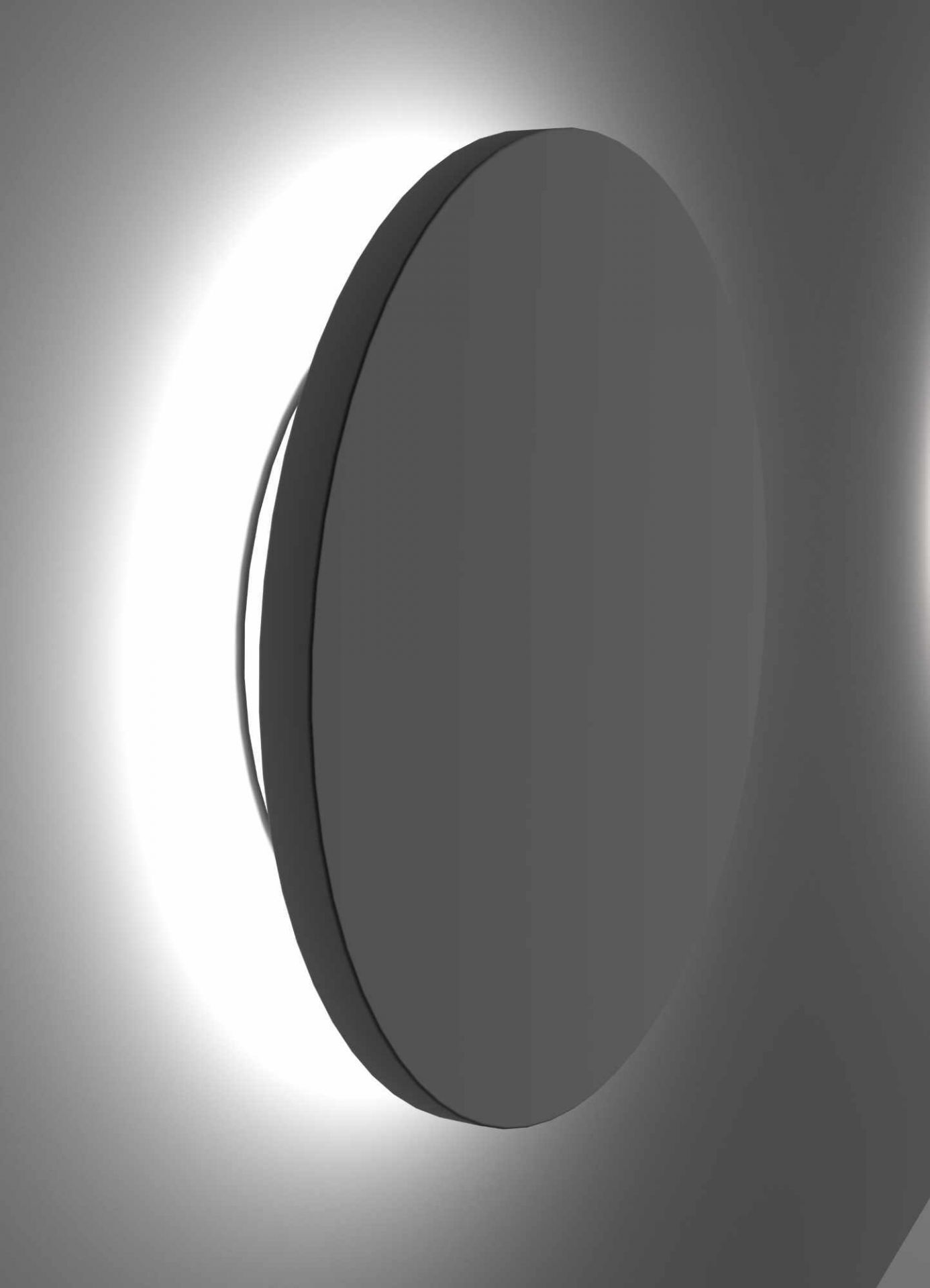 Nahaufnahme der runden Camouflage Wandleuchte von Flos aus Beton. Moderne Innenbeleuchtung.