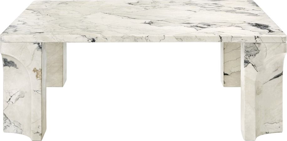 Quadratischer Doric Couchtisch von Gubi aus Marmor mit einzigartiger Maserung und stilvollen Säulenbeinen.