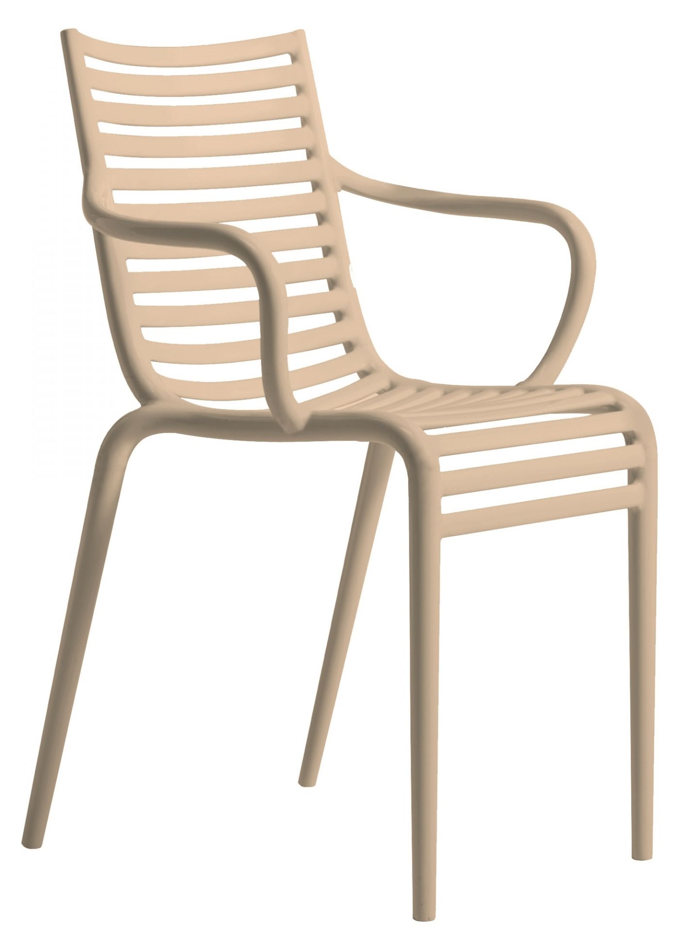 Pip-e Stuhl in Puder: Moderner Armlehnstuhl mit horizontalen Streben, Designstuhl für Wohnzimmer und Esszimmer.