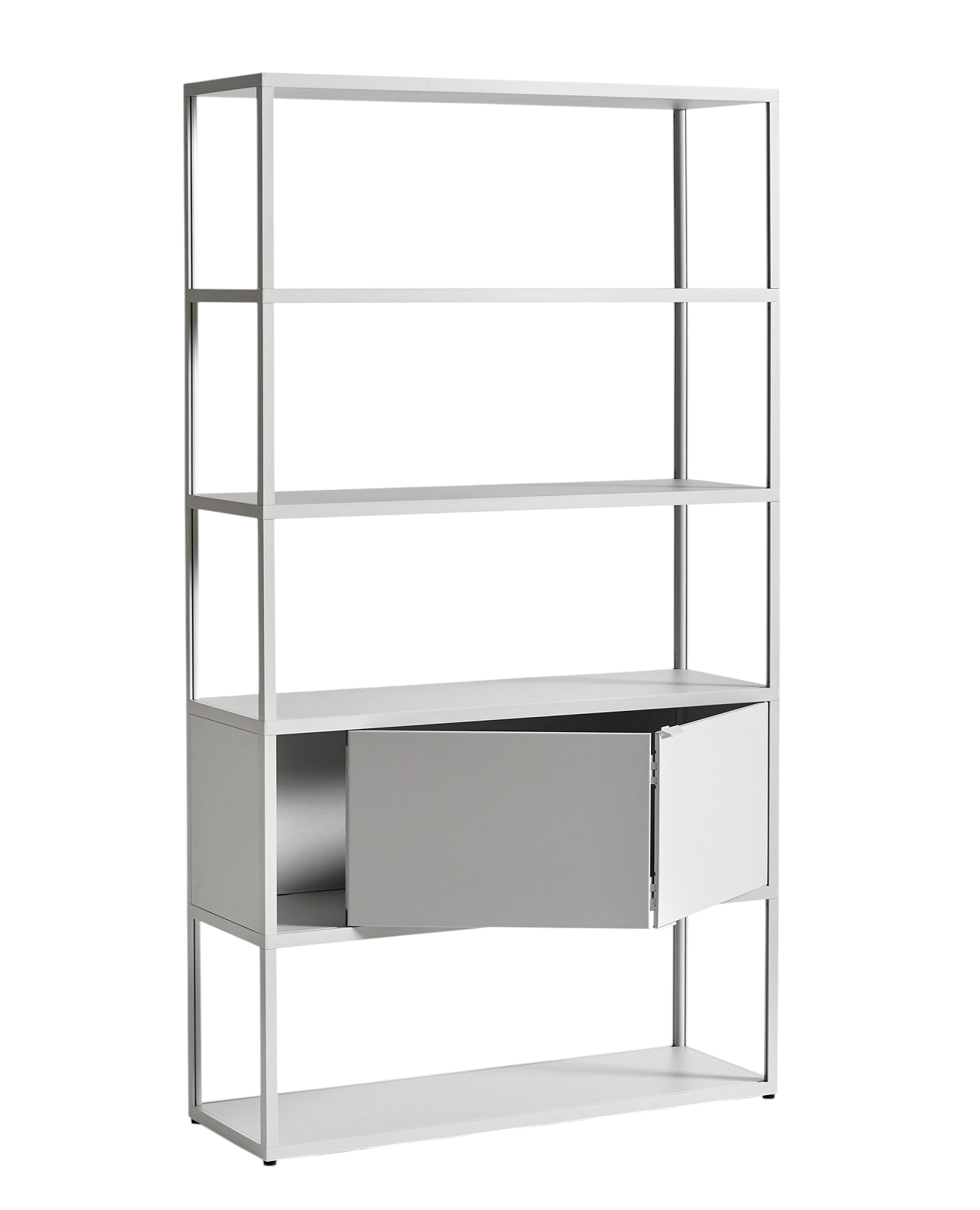 New Order Sideboard, hellgrau, mit Regalen und Schrankfach. Modernes Regalsystem für Wohnzimmer und Büro.