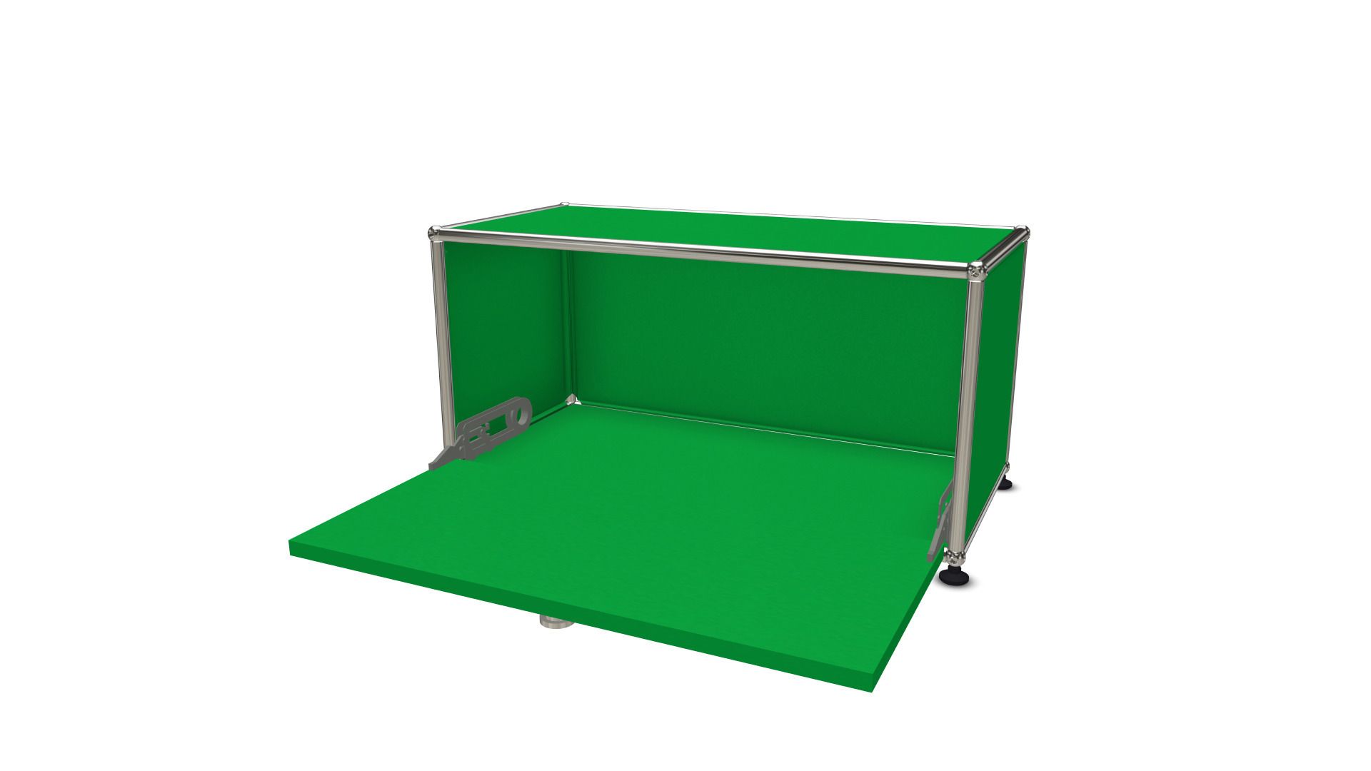 USM Haller Klappe in Grün als Ersatzteil für USM Möbel, geöffnet dargestellt.