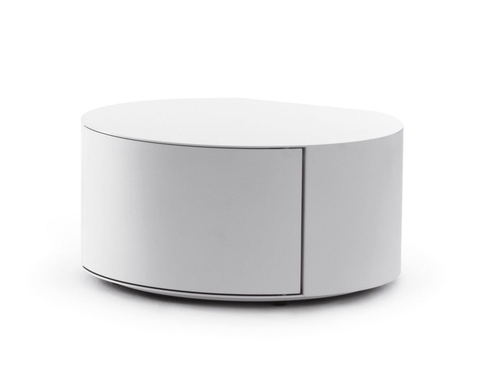 Weißer Bon.Bon Container von Opinion Ciatti: Moderner, runder Nachttisch mit Tür für Schlafzimmer.