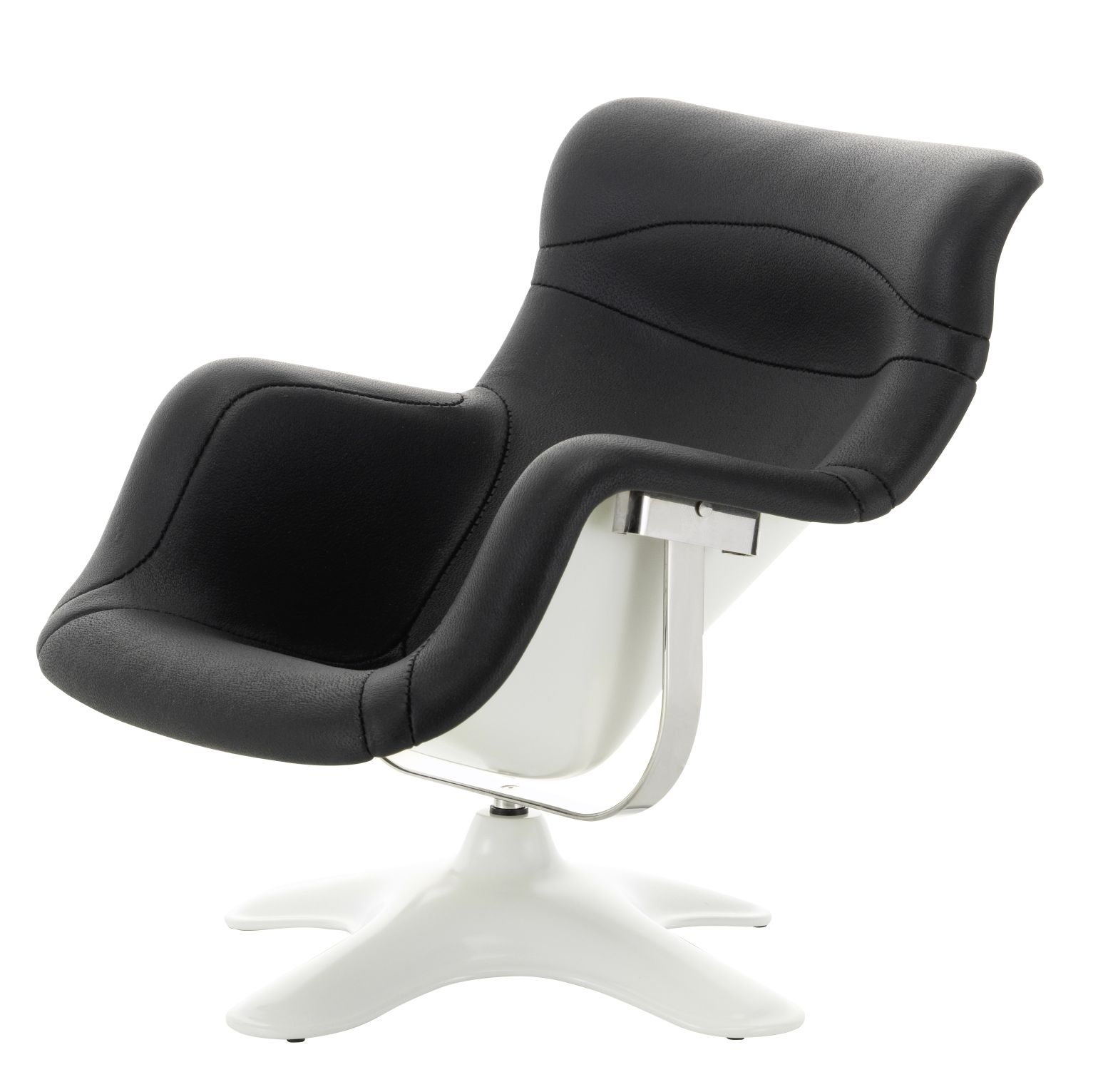 Bild des Karuselli Sessels von Vitra in Miniatur, schwarzes Leder, weißer Fuß. Designklassiker.