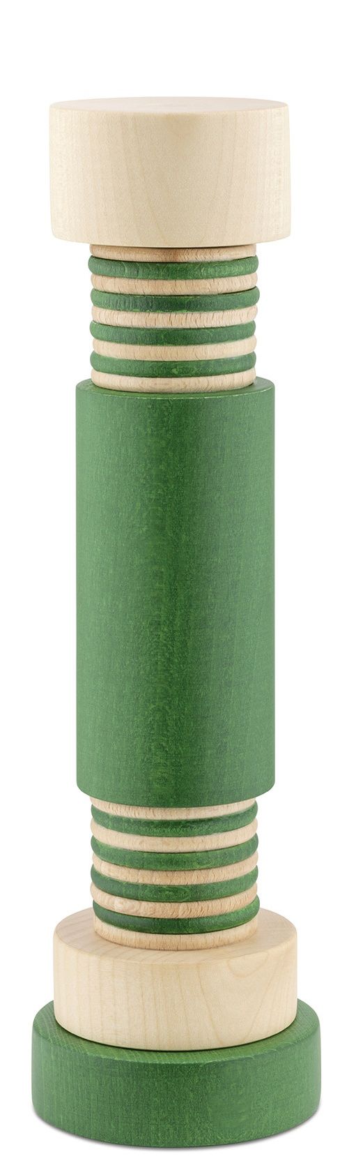 Grüne Alessi Gewürzmühle, eine moderne Salz- und Pfeffermühle aus Holz für die Küche.