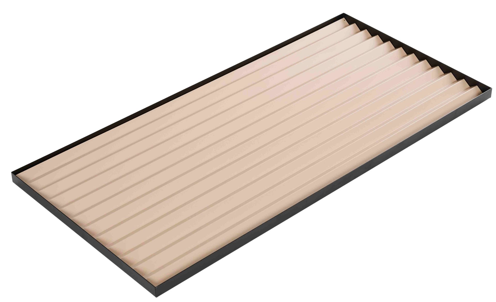 Schönbuch Yoshi Schubablage M, 75 cm breit, mit hellbeigen Fächern und schwarzem Rahmen für Schubladen.