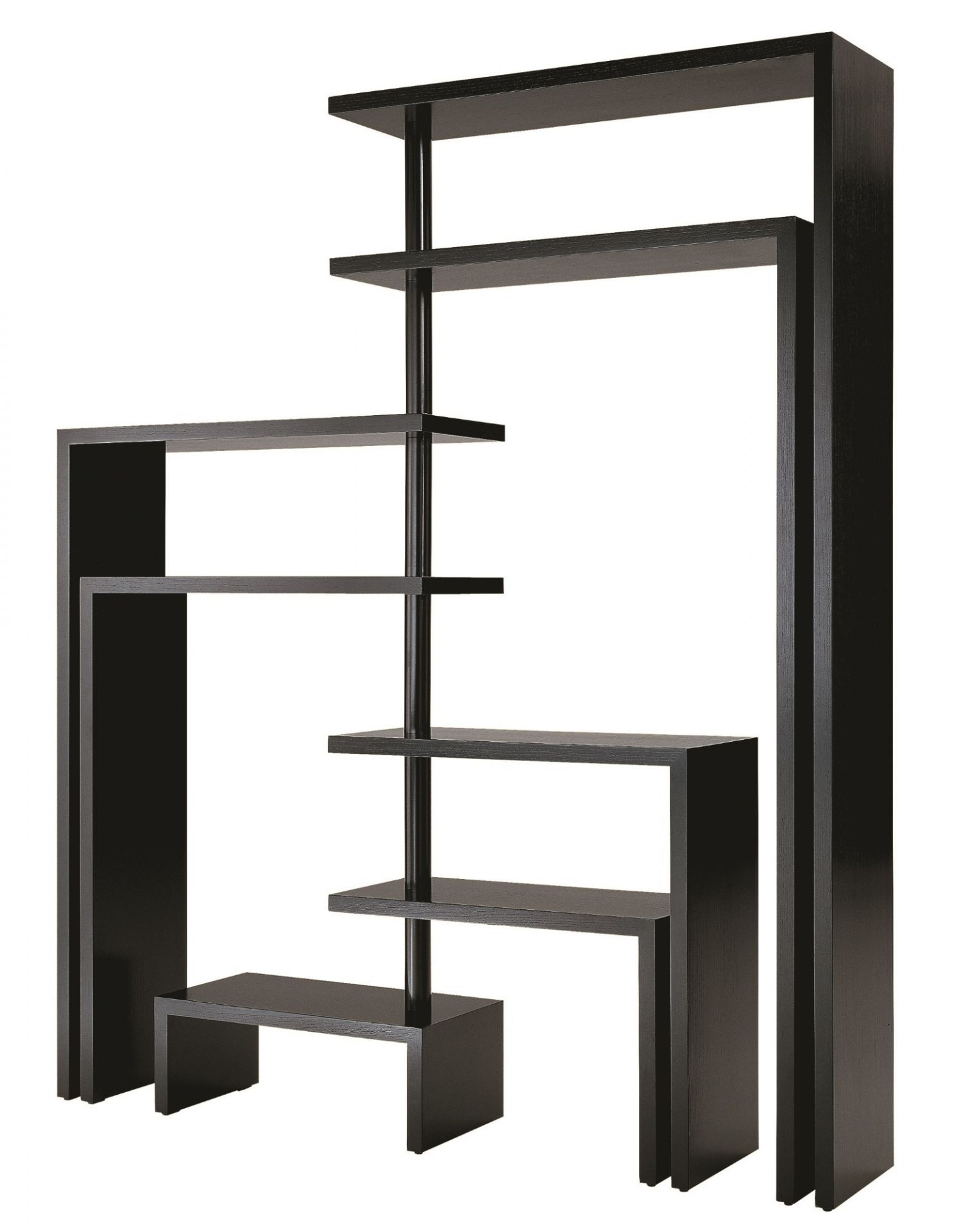 Schwarzes Joy Drehregal von Zanotta, modernes Design Bücherregal mit asymmetrischen Regalböden.