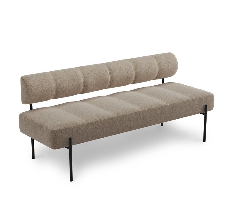 Beiges Daybe Esszimmersofa mit schwarzem Gestell, modernes Design für Esszimmer und Wohnbereich.
