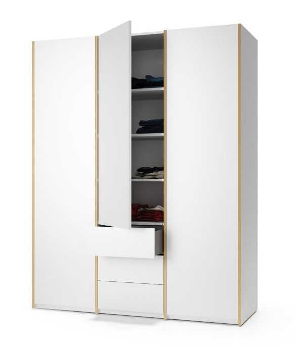 MODULAR PLUS Schrank von Müller Möbelwerkstätten, weiße Schrank Kombination mit drei Schubladen und Regalfächern.