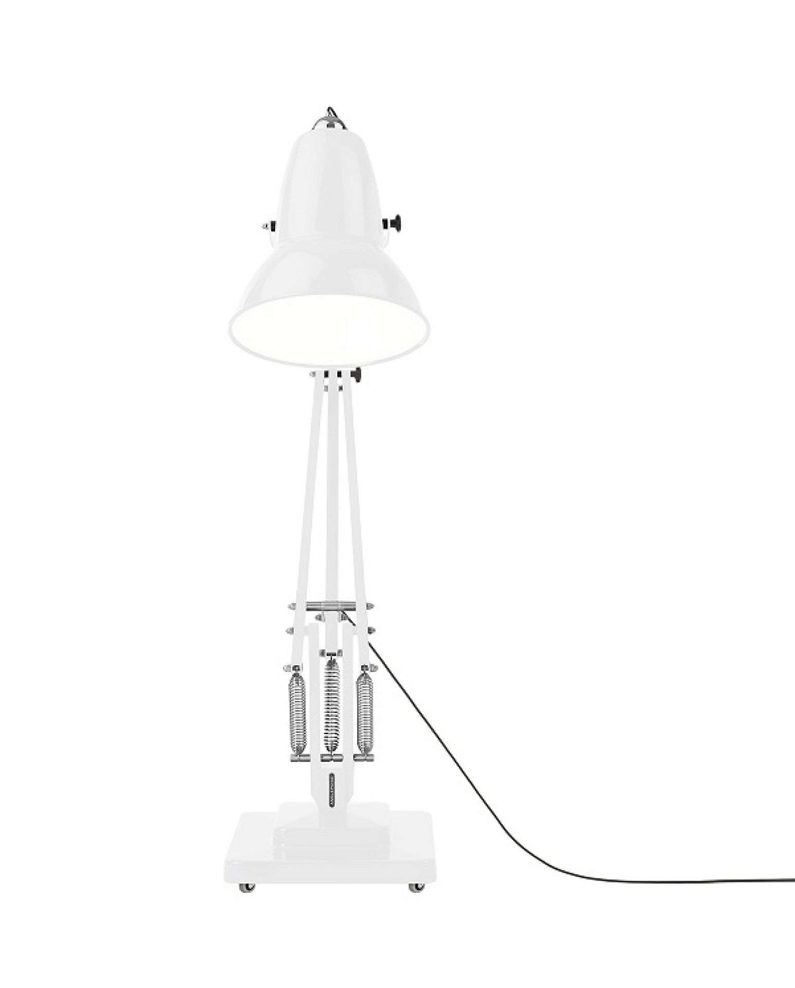 Weiße Anglepoise Original 1227 Giant Stehleuchte für Innenräume, verstellbare Schreibtischlampe mit Federmechanismus.