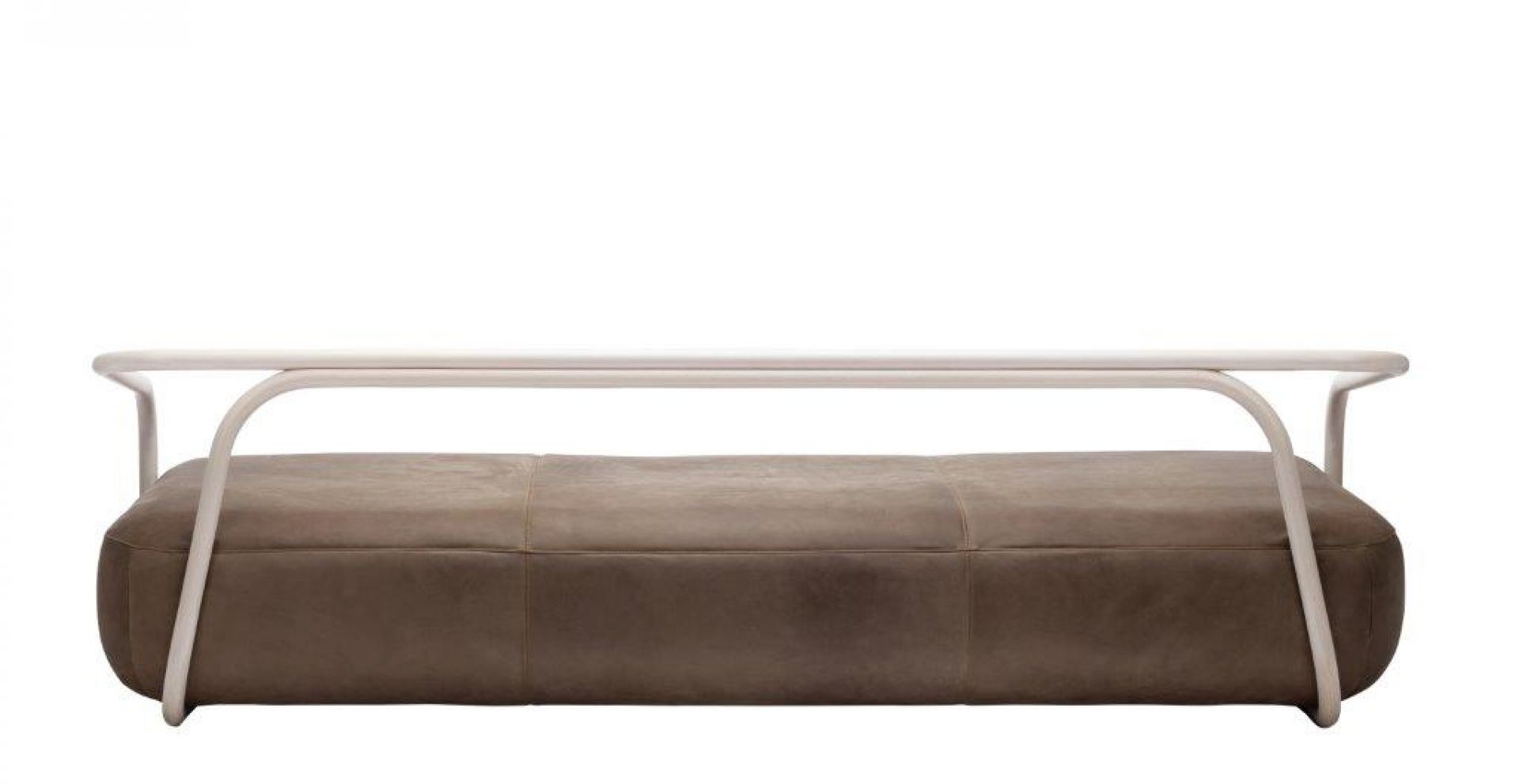 2002 Bugholz-Sofa von Thonet: Braunes Ledersofa mit hellem Holzgestell, modernes Design für Wohnzimmer.