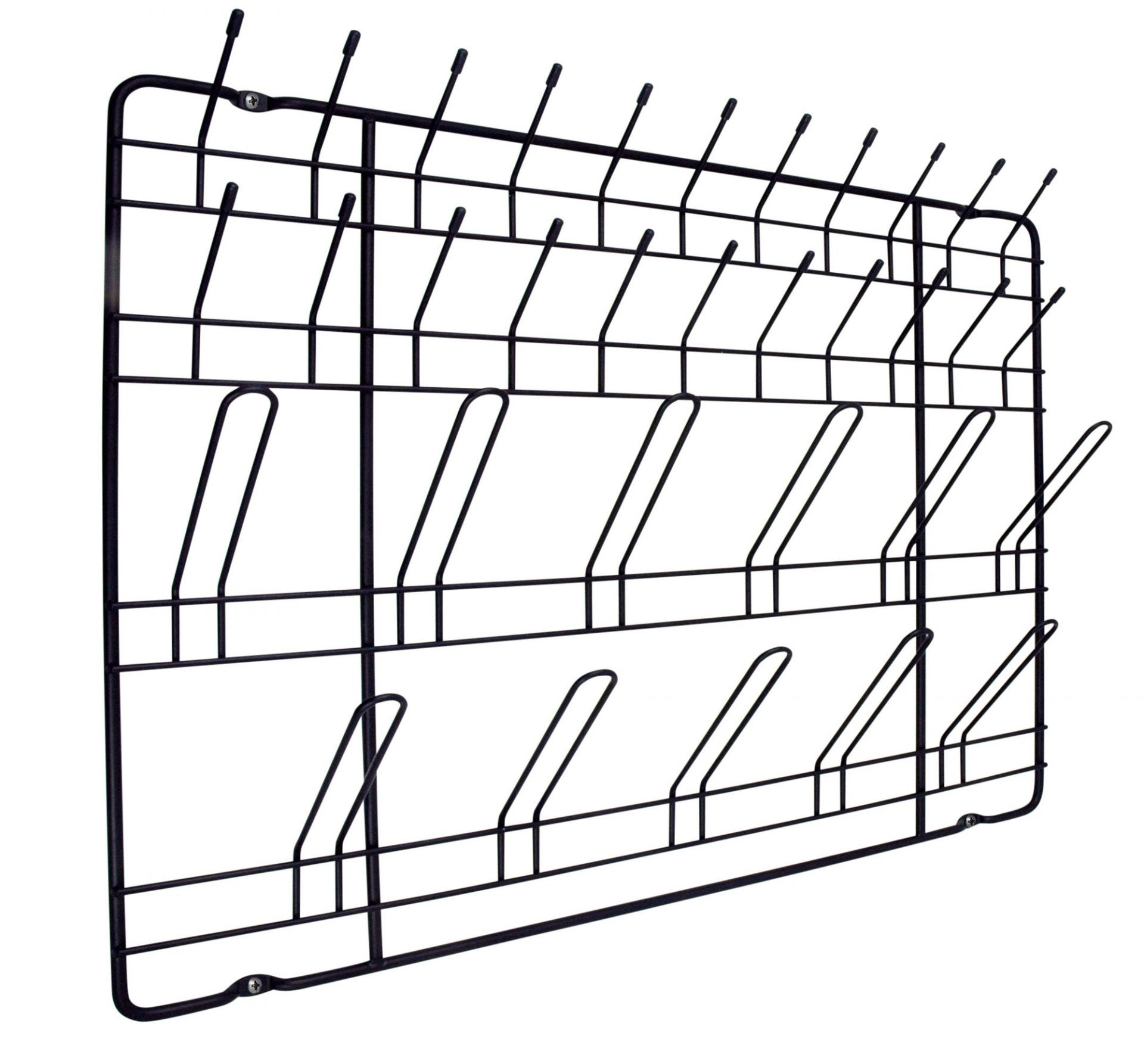 Schwarze Puhlmann Wandgarderobe aus Metall mit Haken und Bügeln zur Aufbewahrung von Kleidung.