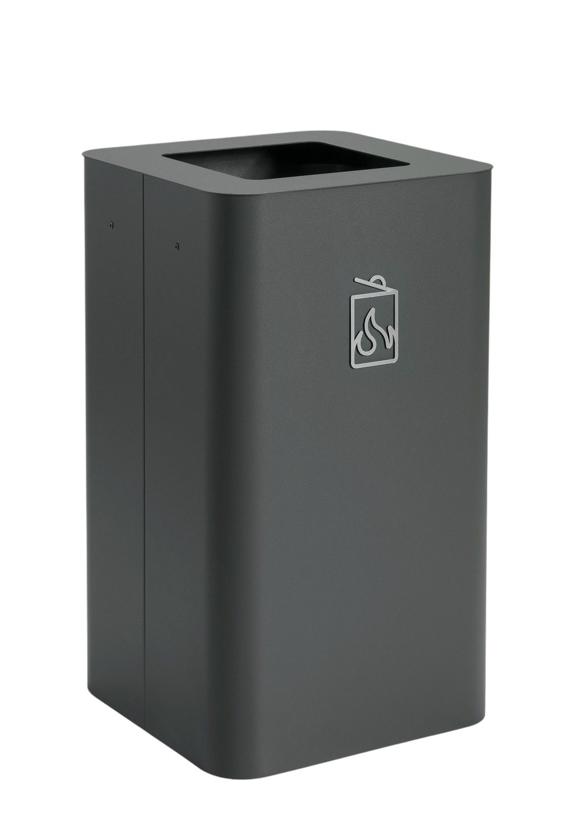 Arkad Bin Mülleimer für Mülltrennung: Quadratischer, anthrazitfarbener Abfallbehälter mit Symbol für brennbare Abfälle.