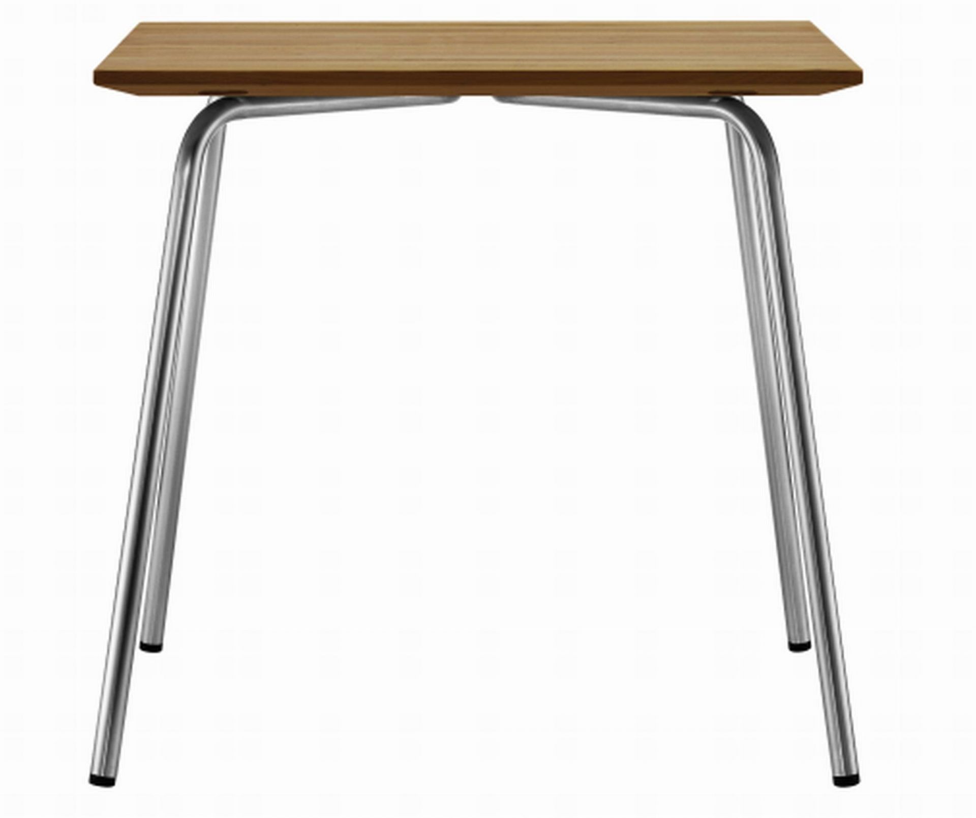 S 1040 Thonet Gartentisch mit Holzplatte und verchromtem Stahlrohrgestell für den Außenbereich.