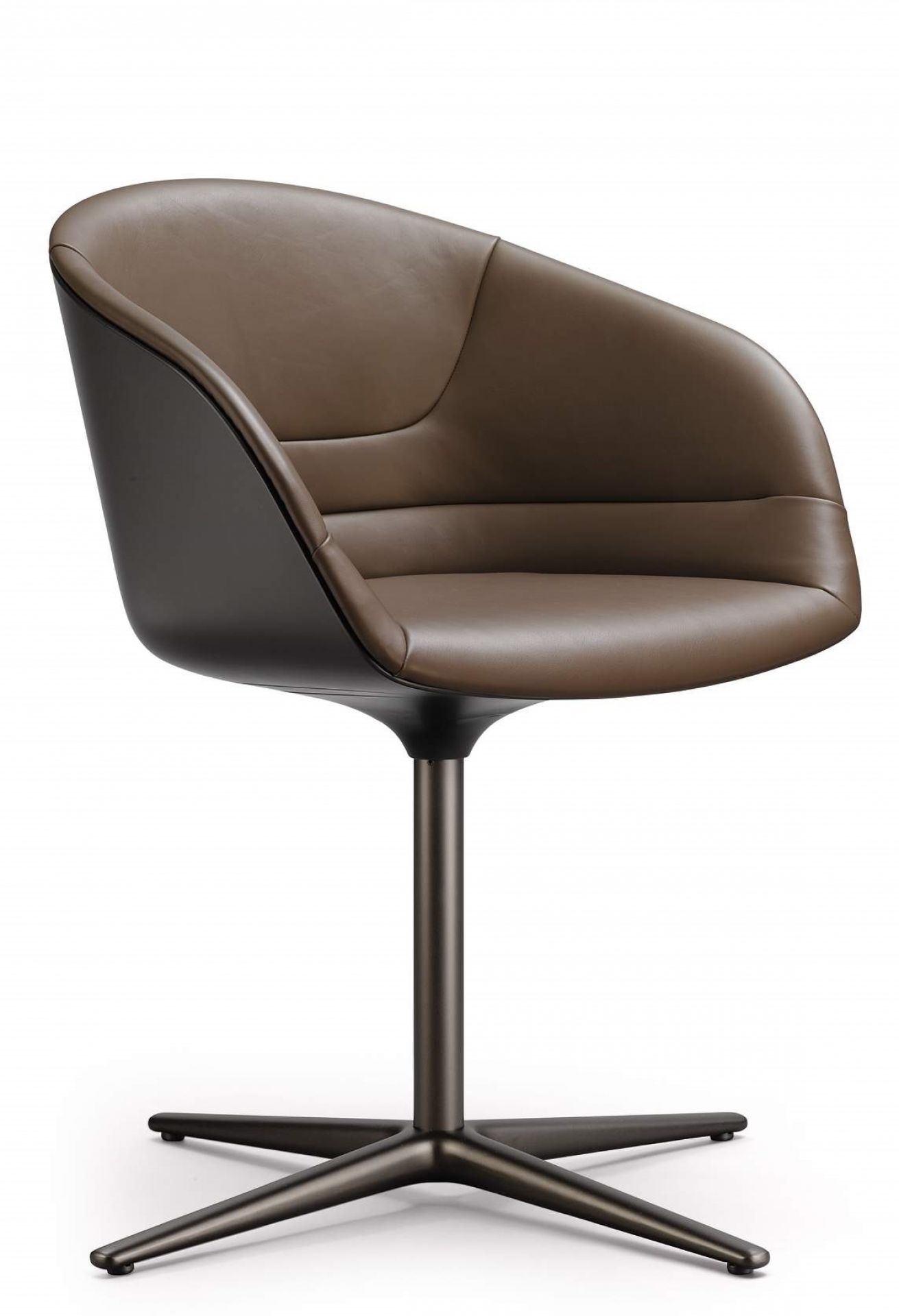 Kyo Sessel von Walter Knoll, braunes Leder, Drehstuhl mit Sternfuß, Bürostuhl.