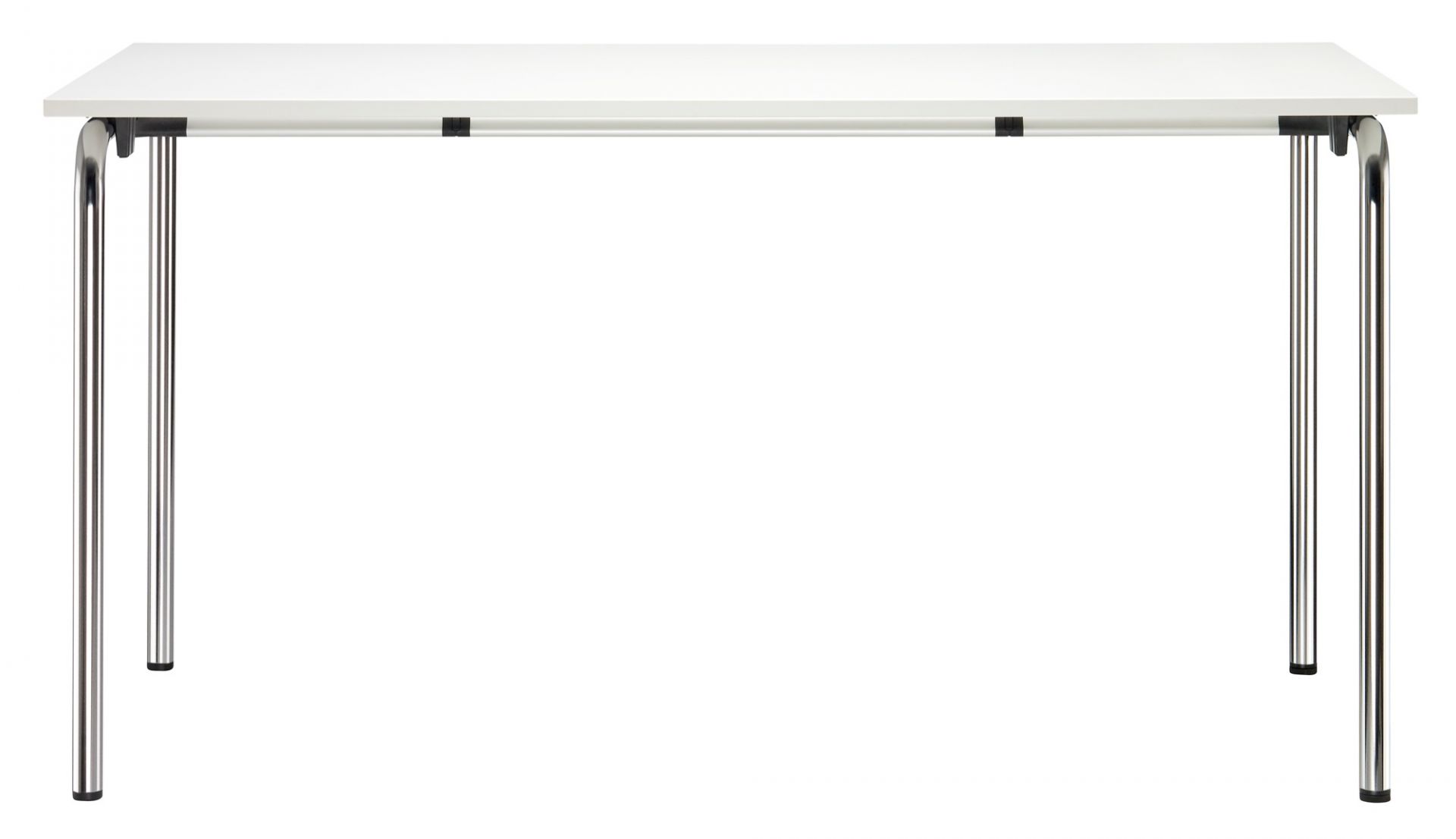 Weißer Thonet Klapptisch S 1196 mit verchromten Stahlrohrgestell, ideal als Konferenztisch oder Bürotisch.