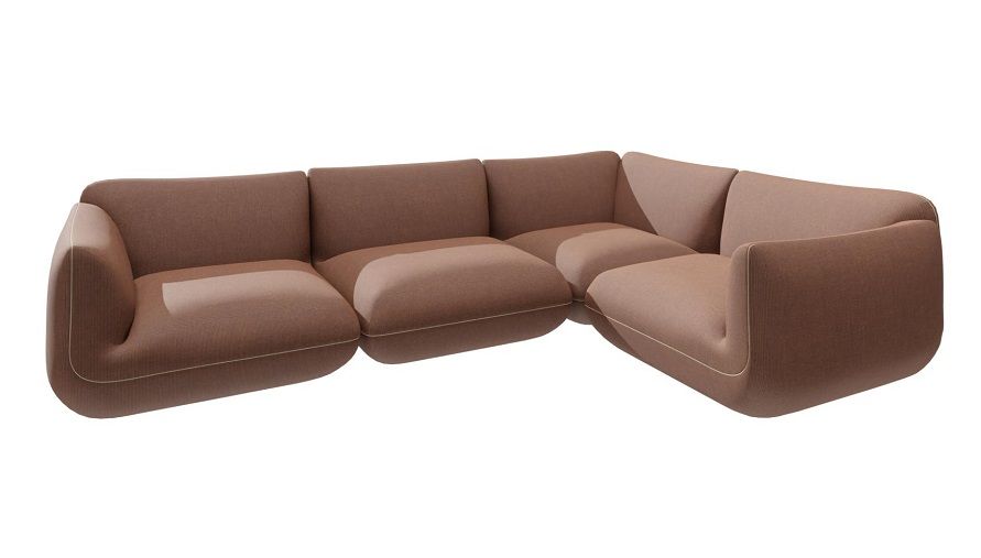 Jalis21 Sofa in Cord Bernstein, ein modernes Ecksofa mit weichen Formen und Stoffbezug.