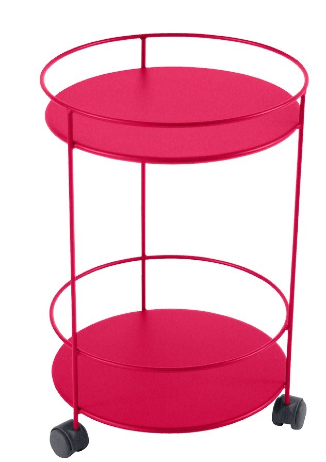 Pinker Guinguette Beistelltisch von Fermob auf Rollen, ideal für den Garten oder Balkon.