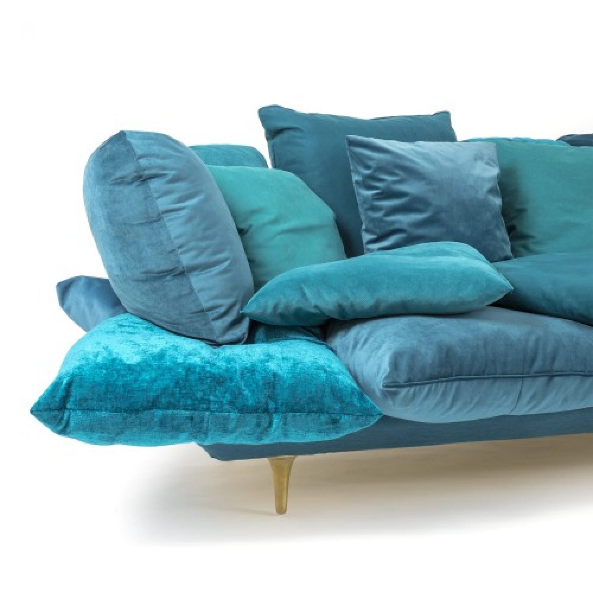 Türkisfarbenes Comfy Sofa mit vielen Kissen, bequeme Couch für Wohnzimmer, von Seletti.