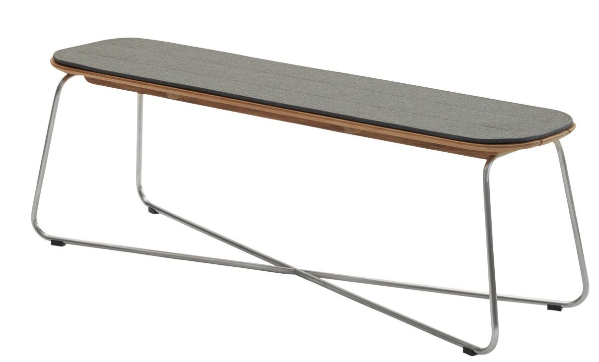 Lilium Bank Sitzkissen Charcoal: Graues Outdoor Kissen für Gartenbank mit Holzrahmen und Metallgestell.