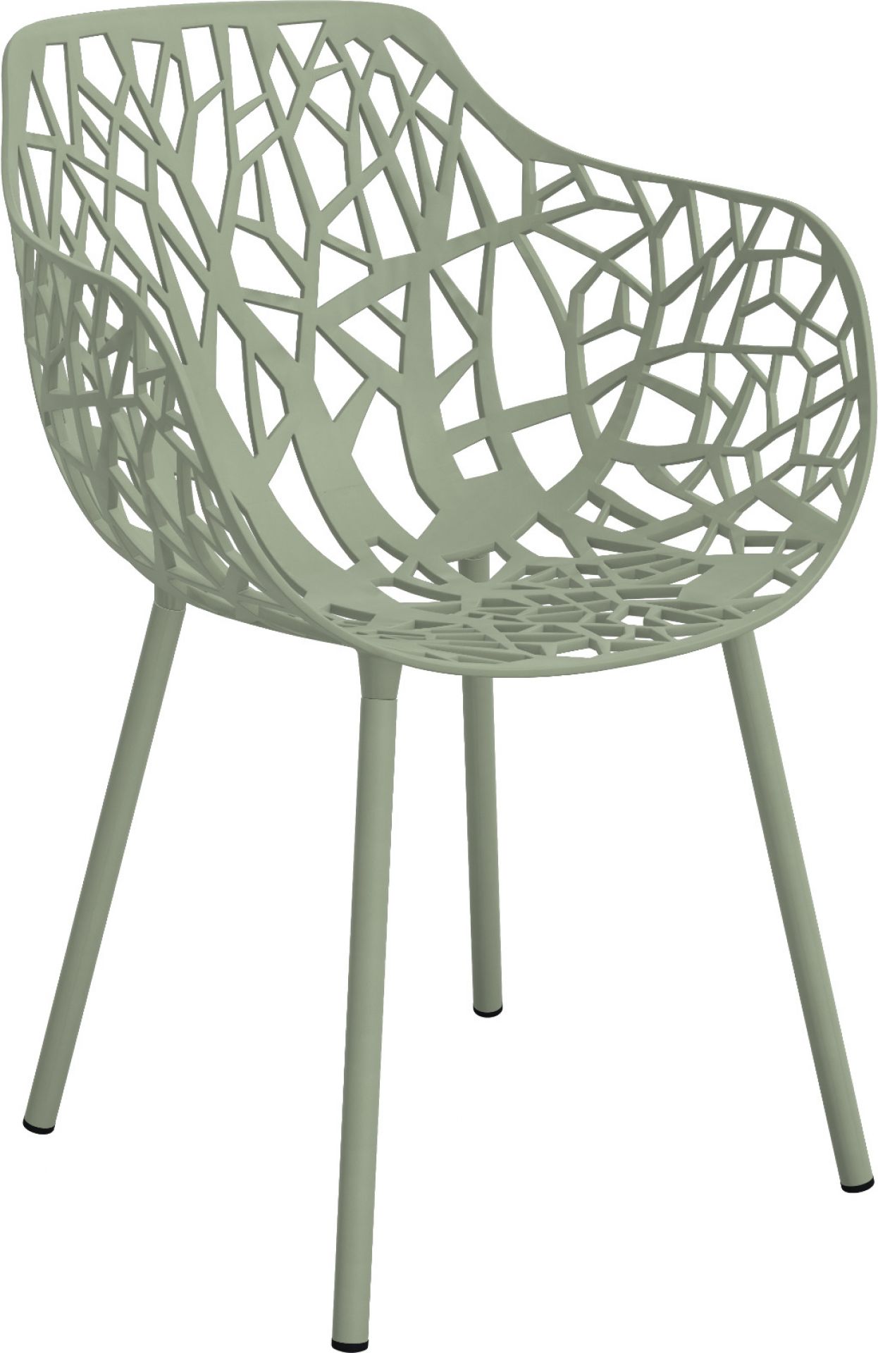 Forest Outdoor Sessel in Grün: Moderner Gartenstuhl mit filigranem Design und vier Beinen.
