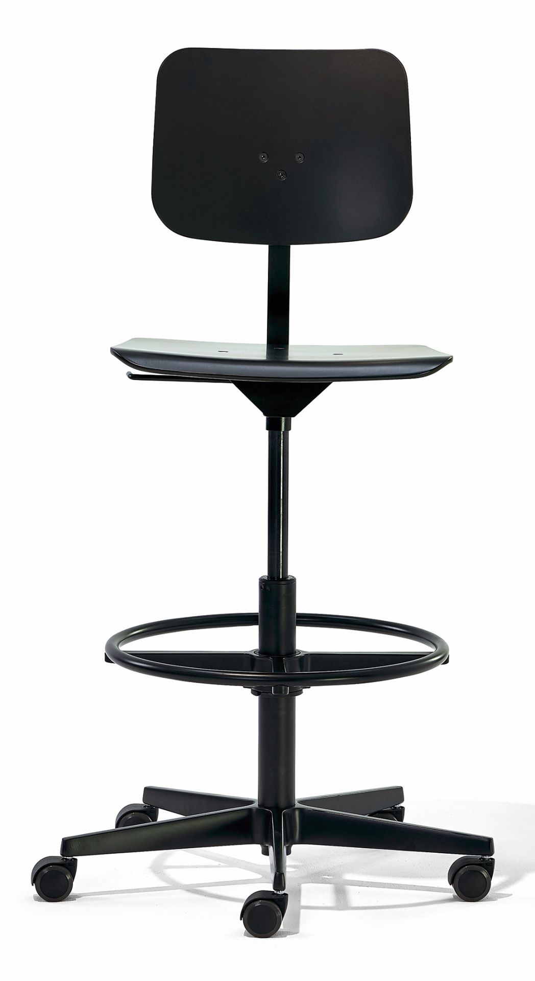 Schwarzer Mr. Square Drehstuhl von Richard Lampert, höhenverstellbar, mit Rollen und Fußstütze.