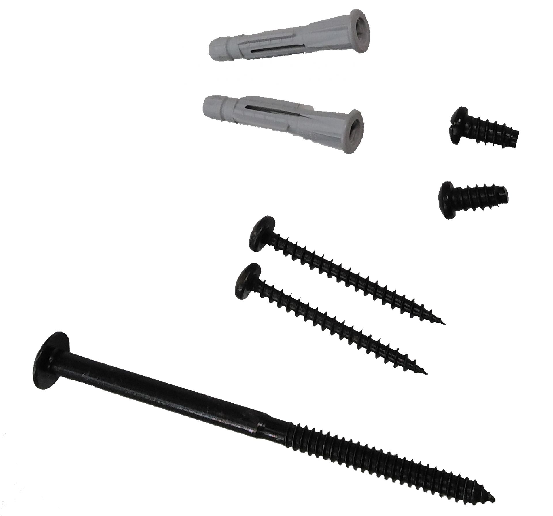 Schwarze Schrauben und graue Dübel für die Montage des Bookworm Regals von Kartell.