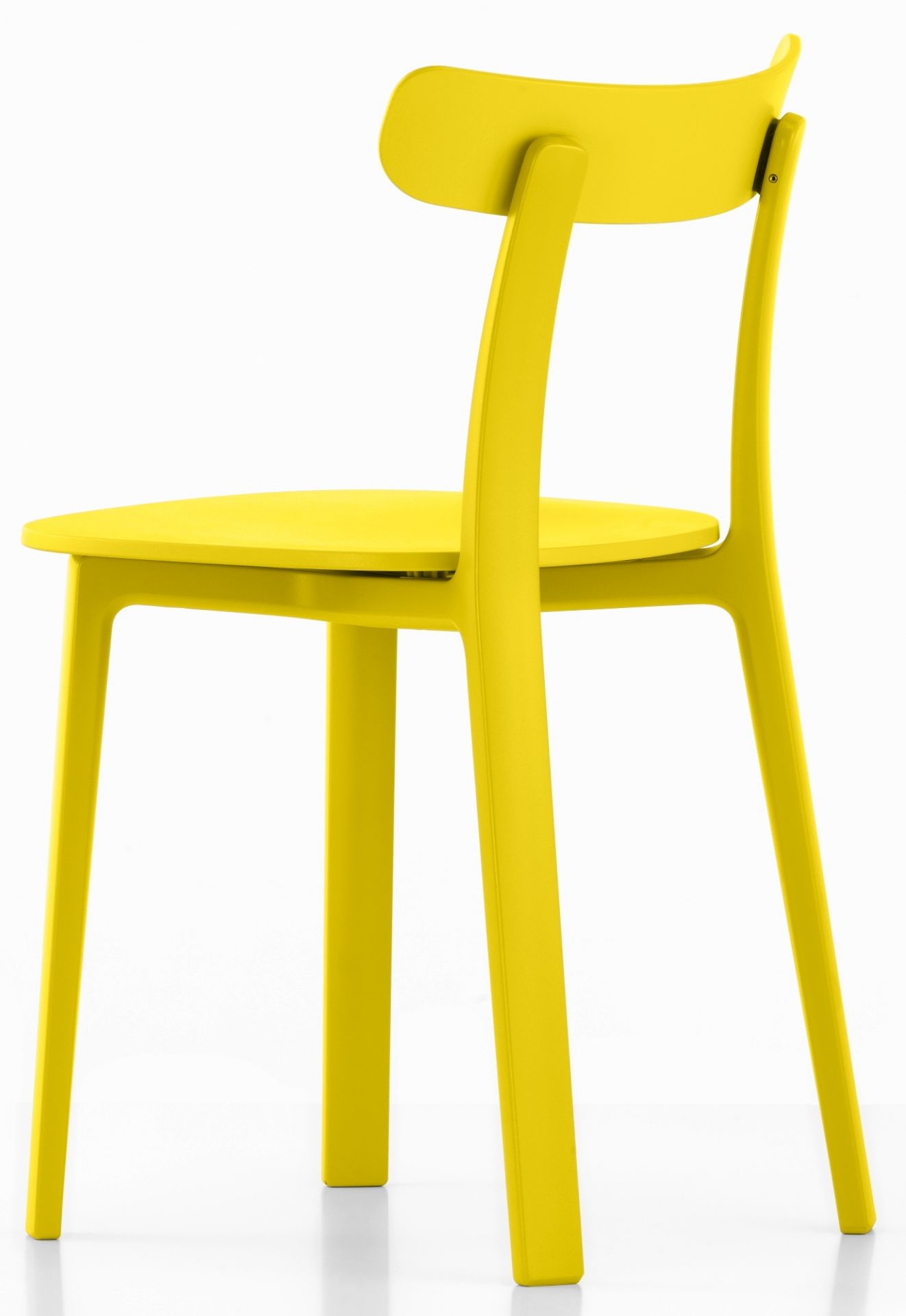 Rückansicht des gelben All Plastic Chair Outdoor Stuhls von Vitra, Farbe Butterblume.