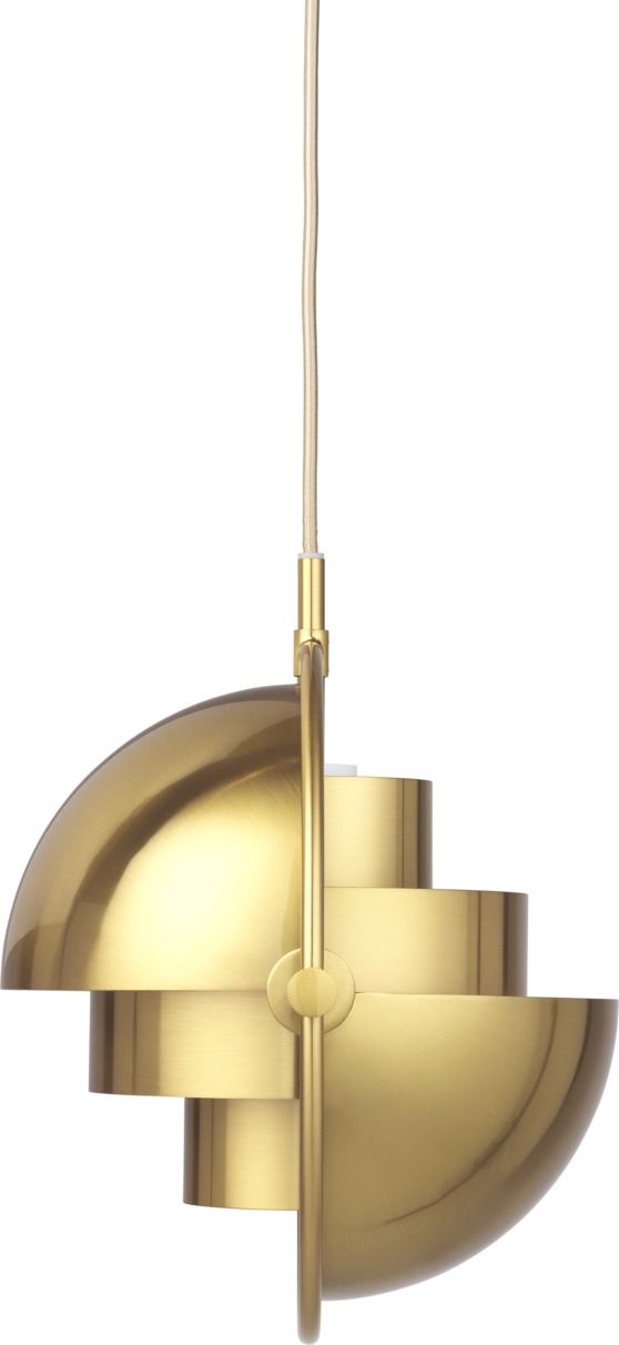 Goldene Multi-Lite Pendelleuchte von Gubi, moderne Hängelampe für Wohnzimmer und Esszimmer.
