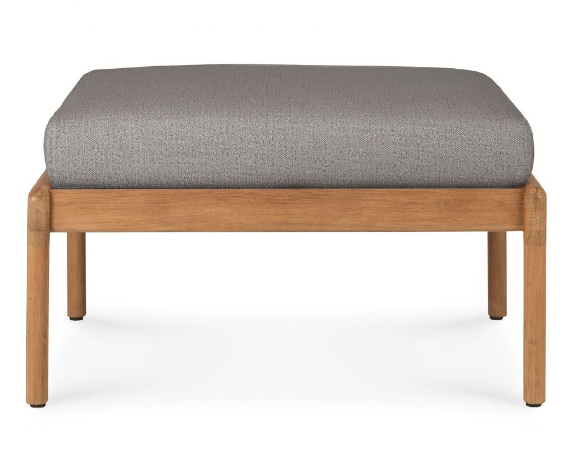 Jack Outdoor Polsterhocker aus Teakholz mit grauem Kissen, ideal für Garten und Terrasse.