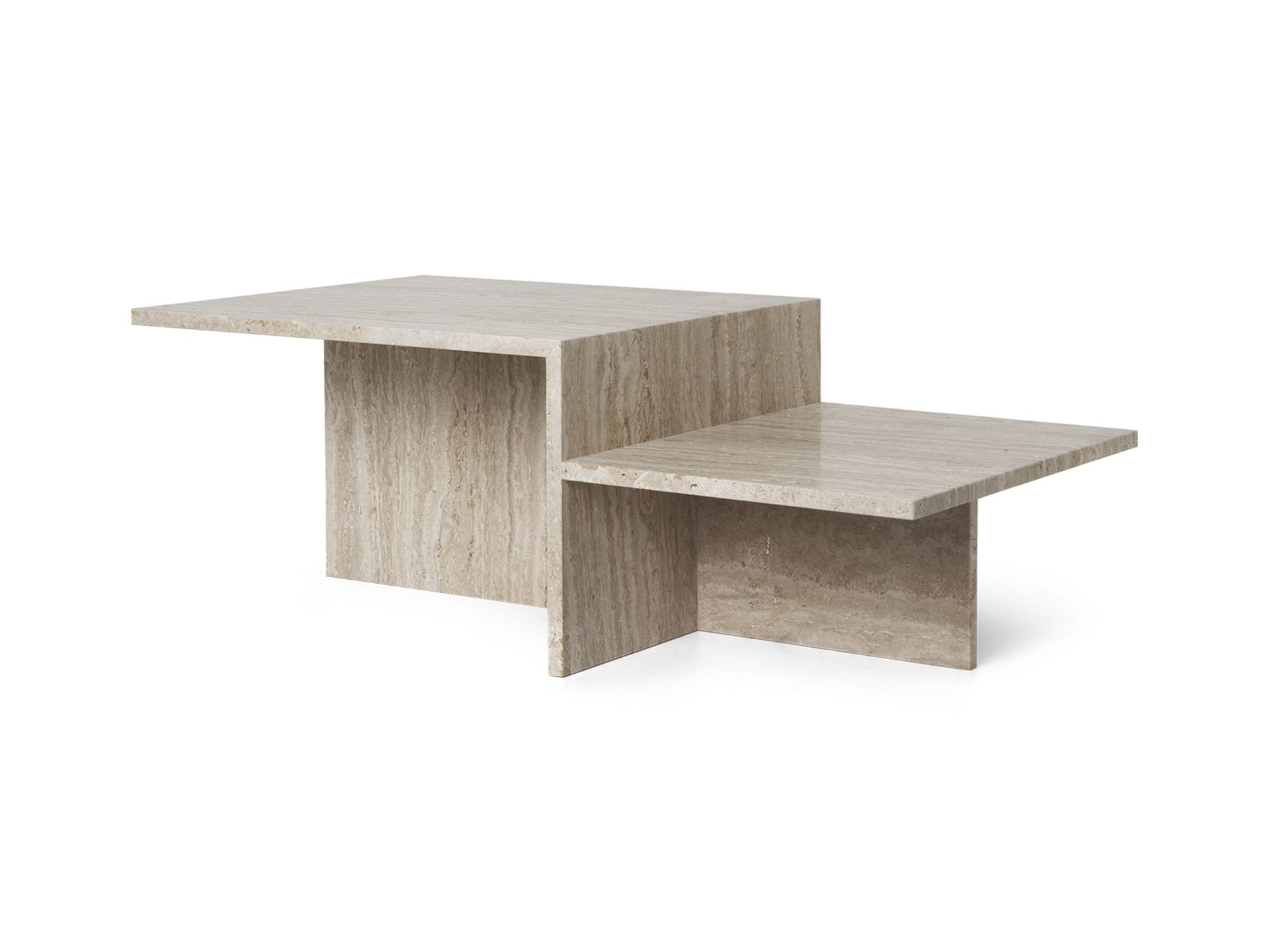 Distinct Coffee Table aus Travertin von Ferm Living, moderner Couchtisch mit zwei Ebenen.
