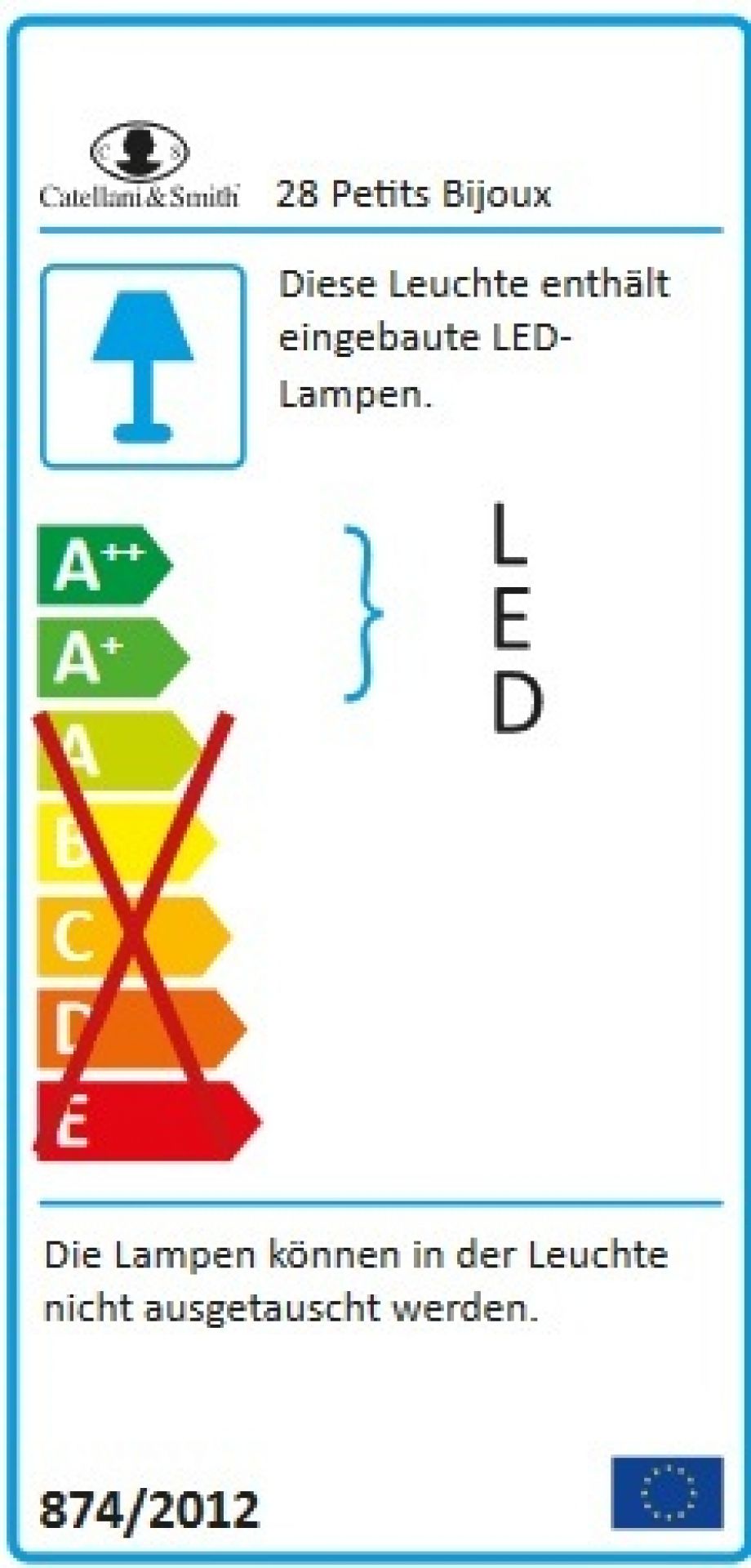 Energielabel der Catellani & Smith 28 Petits Bijoux Pendelleuchte mit integrierten LEDs.