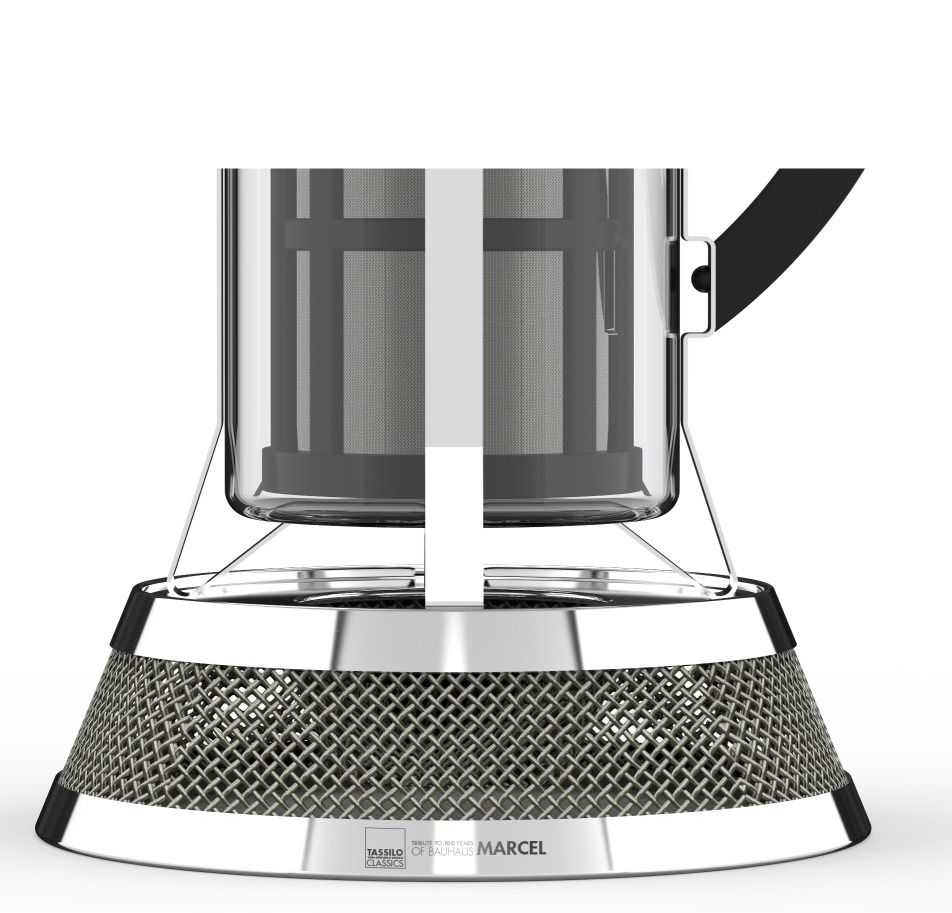 Detailaufnahme: Marcel Stövchen im Bauhaus Stil von Philippi, EINZELSTÜCK, mit Edelstahl-Gitter.