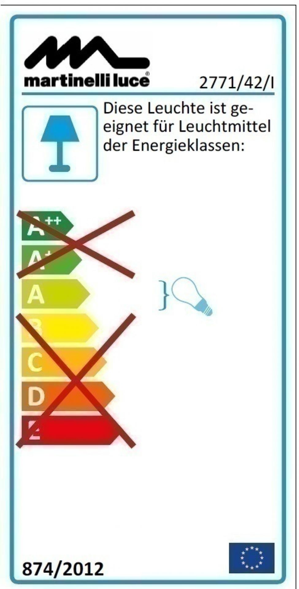 Energieeffizienzlabel für Martinelli Luce Leuchte, geeignet für Leuchtmittel der Energieklassen A bis A.