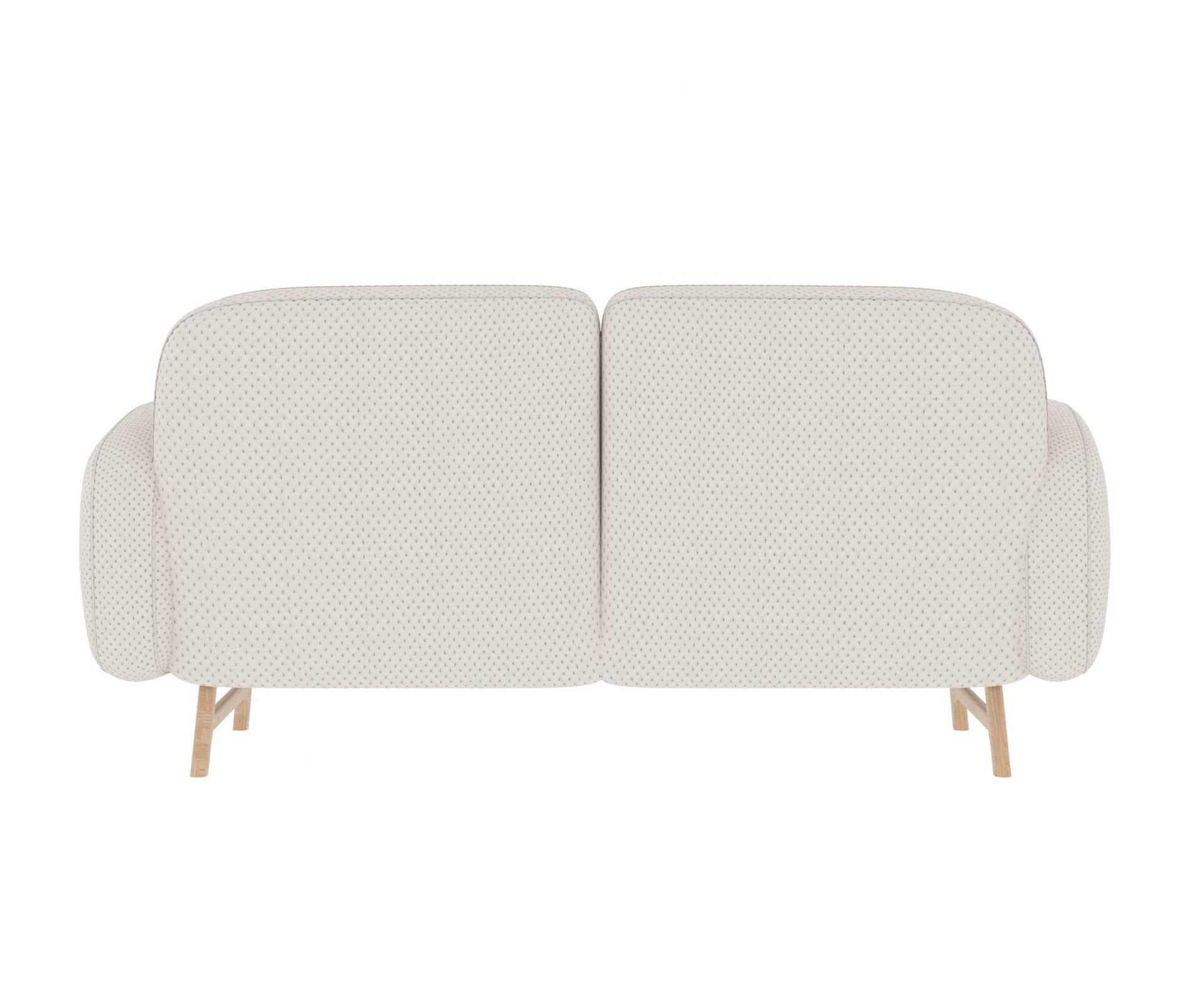 Auguste Sofa, 2-Sitzer, Hartô, von vorne. Cremefarbenes Polster und helle Holzfüße. Gemütliches Design Sofa.