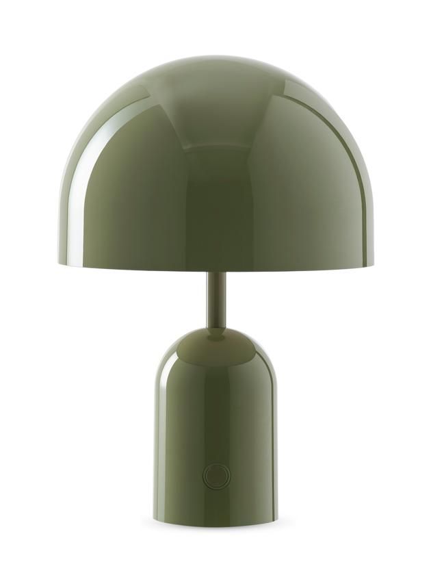 Grüne Bell Akkuleuchte von Tom Dixon, eine portable LED Tischleuchte für stimmungsvolles Licht.