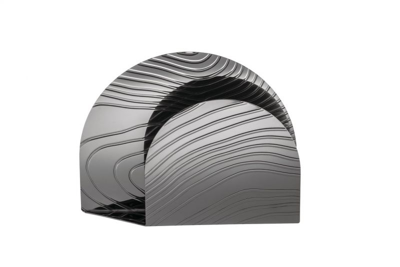 Alessi PU08 Serviettenhalter aus Edelstahl mit wellenförmigem Design, ein stilvolles Accessoire für Tischdekoration.