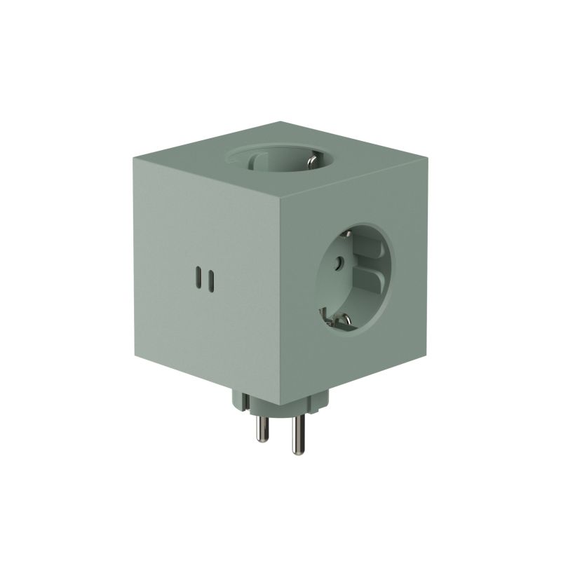 Grüner Avolt Square 2 Steckdosenwürfel mit USB-C Anschluss für den Schreibtisch.