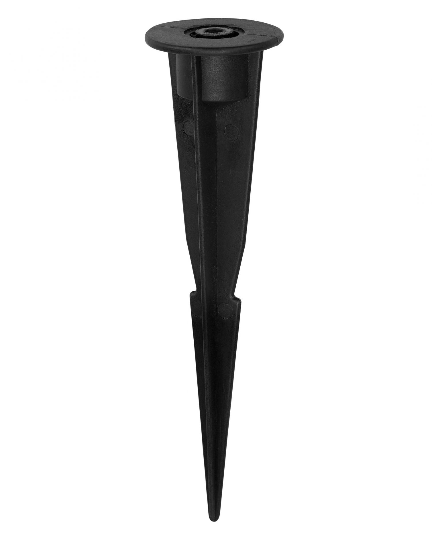 Schwarzer Erdspieß für Moree Spot.E Solar-Gartenstrahler zur sicheren Befestigung im Gartenboden.