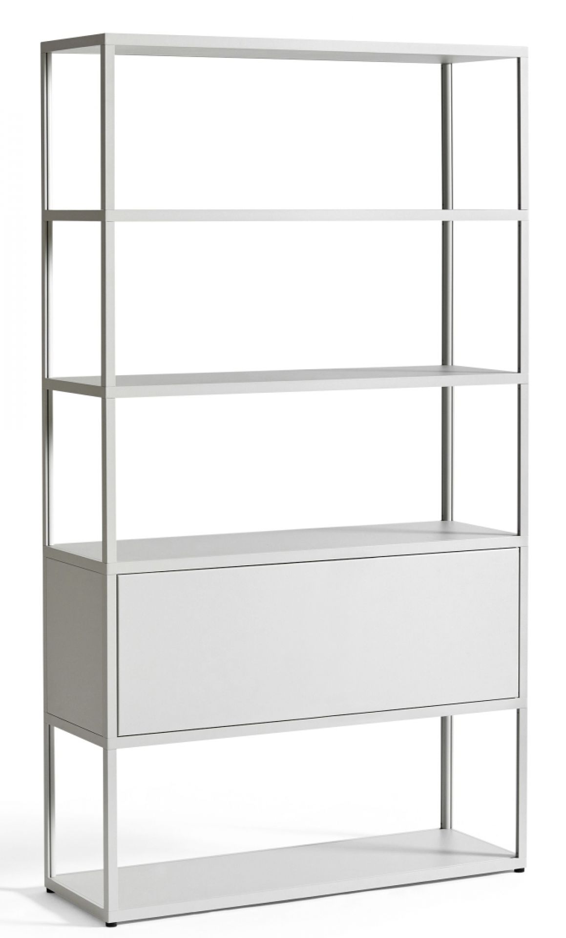 Weißes New Order Regal von Hay mit Schublade und mehreren Regalböden. Modernes Design.