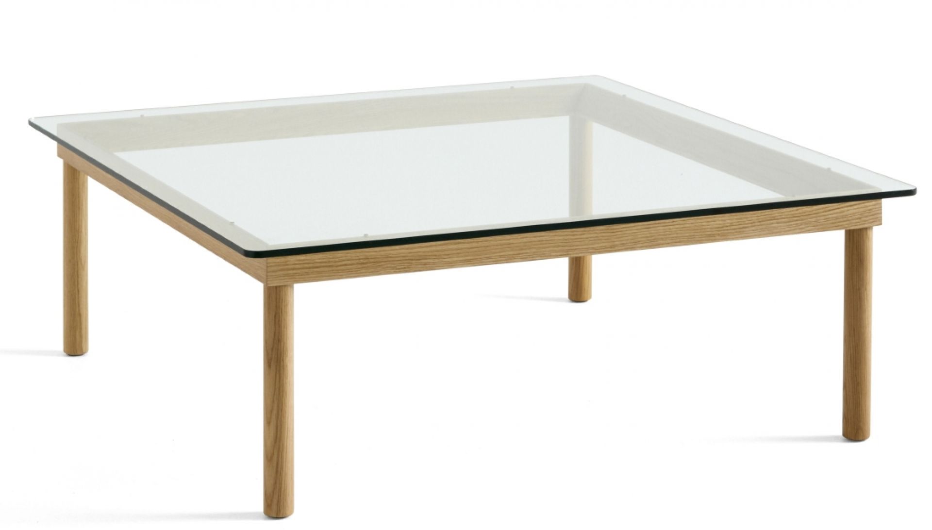 Kofi Couchtisch von Hay mit quadratischer Glasplatte und hellem Holzgestell, modernes Wohnzimmer Design.