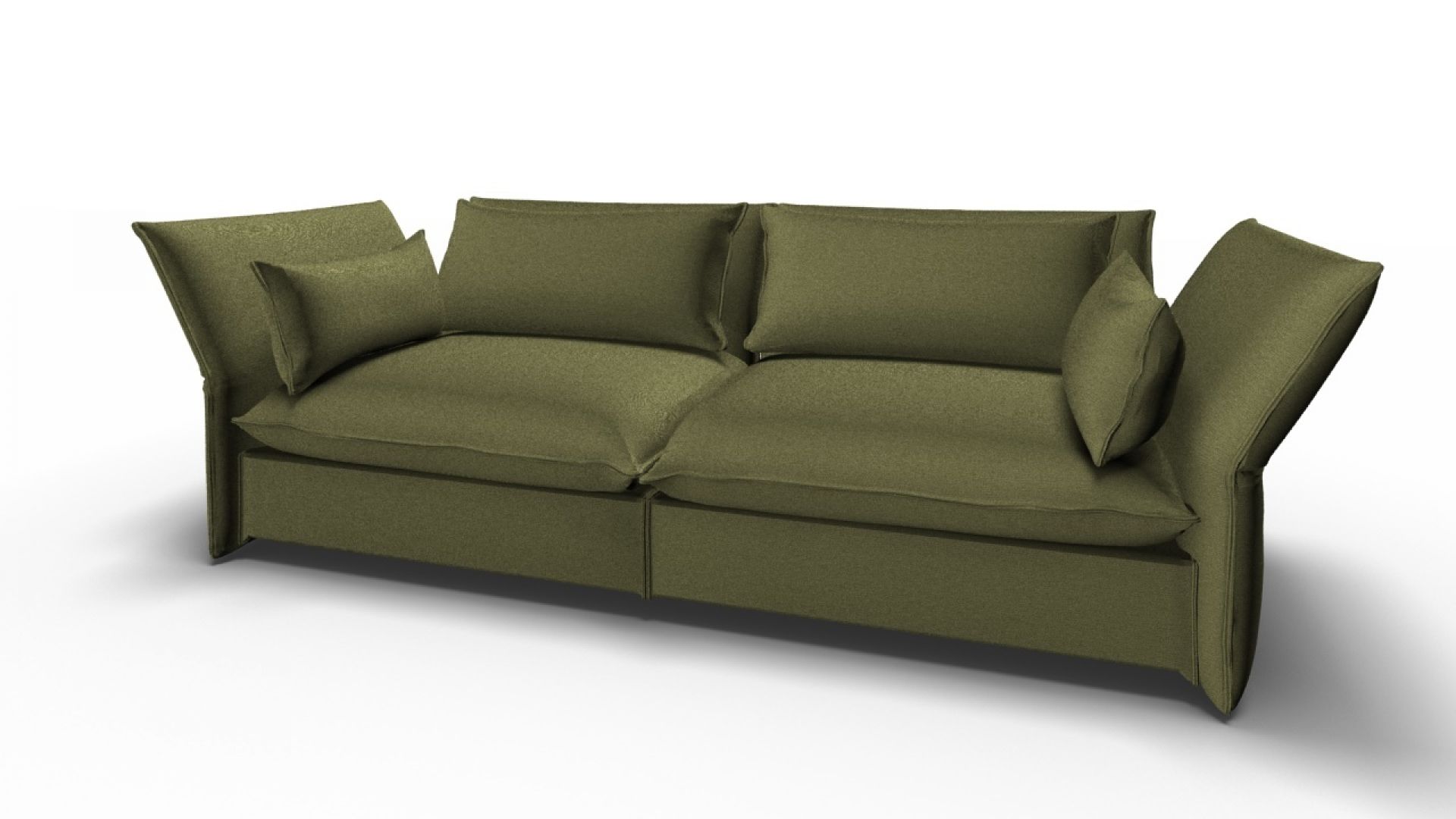 Mariposa Sofa 3-Sitzer in Olive von Vitra: Modernes, bequemes Sofa mit verstellbaren Seitenteilen und Kissen.