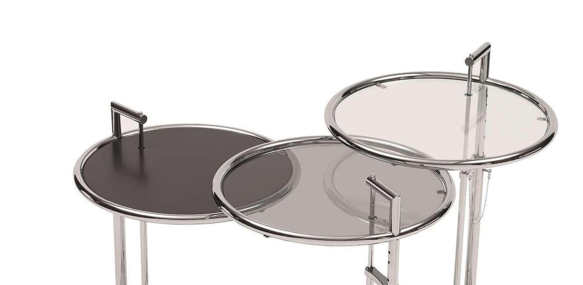 ClassiCon Parasol Beistelltisch mit grauer Ersatzglasplatte. Höhenverstellbarer Tisch mit runden Glasplatten. Modernes Design für Wohnzimmer.