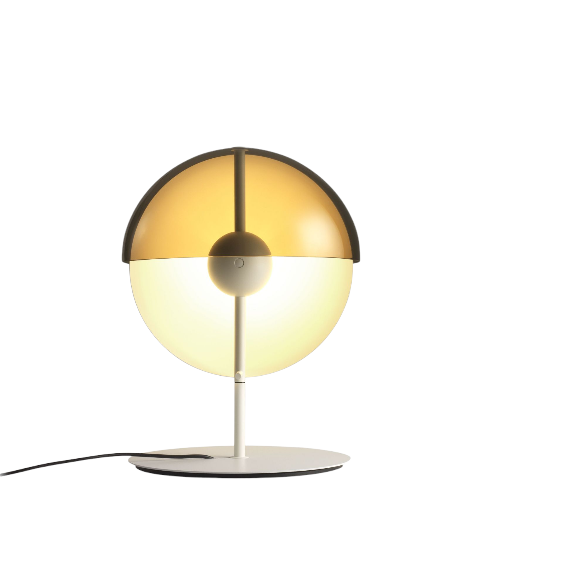 Theia M Tischleuchte von Marset in Weiß: Moderne Lampe mit halbrunder Form und warmem Licht.