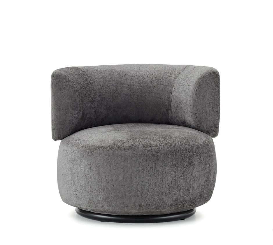 Grauer K-Wait Sessel von Kartell mit Chenille-Bezug, moderner Drehsessel für Wohnzimmer und Lounge.