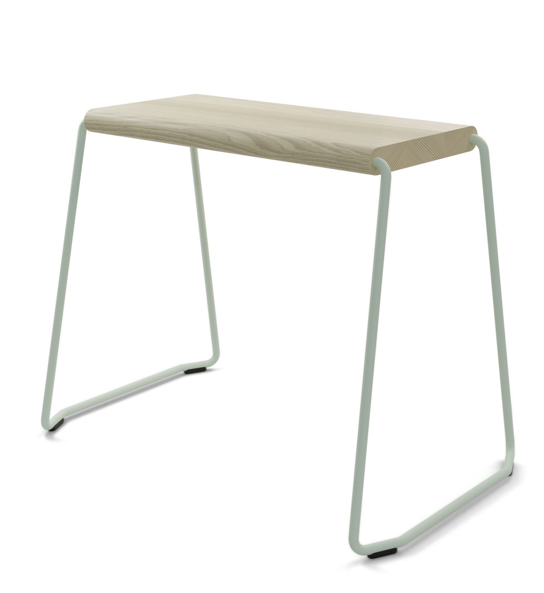 D:003 Beistellhocker Weiß Fuchs & Habicht: Moderner Hocker mit hellem Holz und mintfarbenem Gestell.