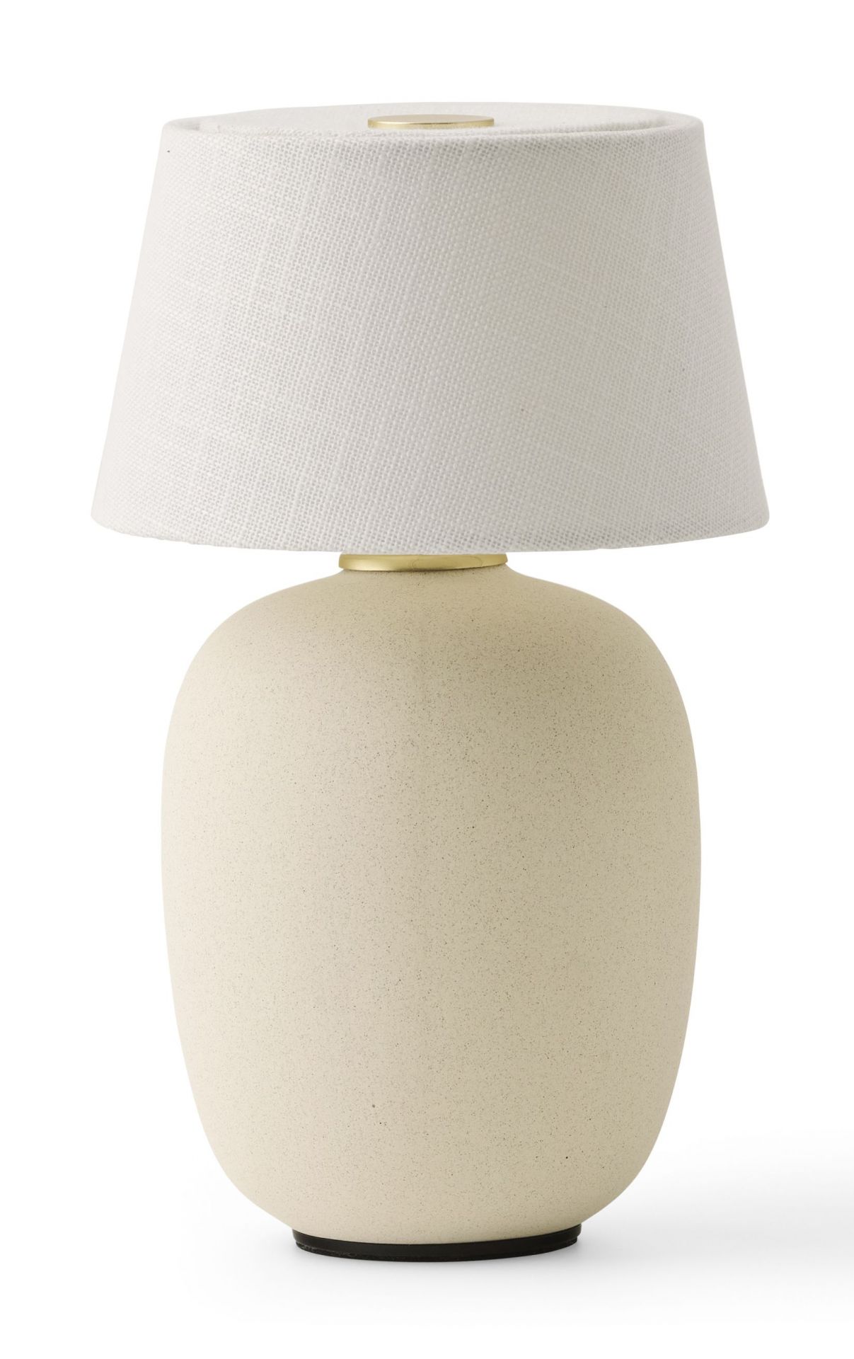 Audo Torso Tischleuchte in Sand mit Textilschirm, moderne Akku-Leuchte für den Tisch.