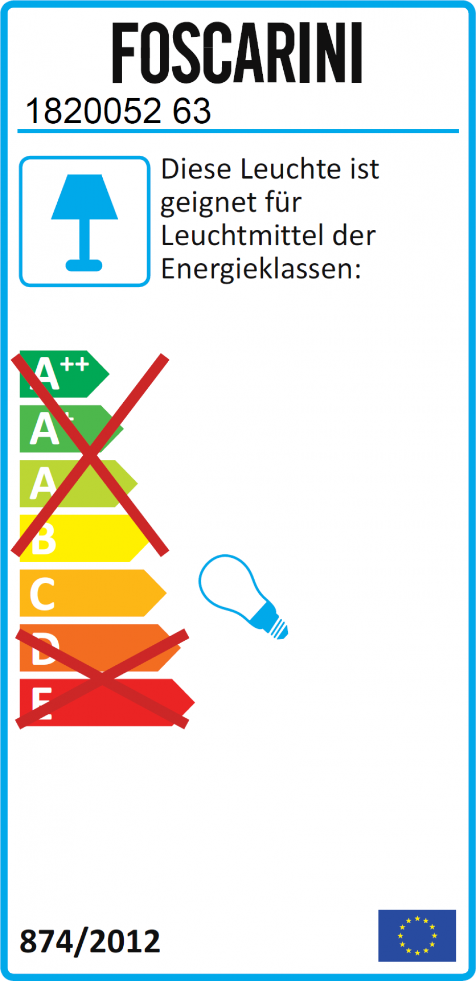Energielabel für Foscarini Leuchte, geeignet für Leuchtmittel der Energieklassen A++ bis E.
