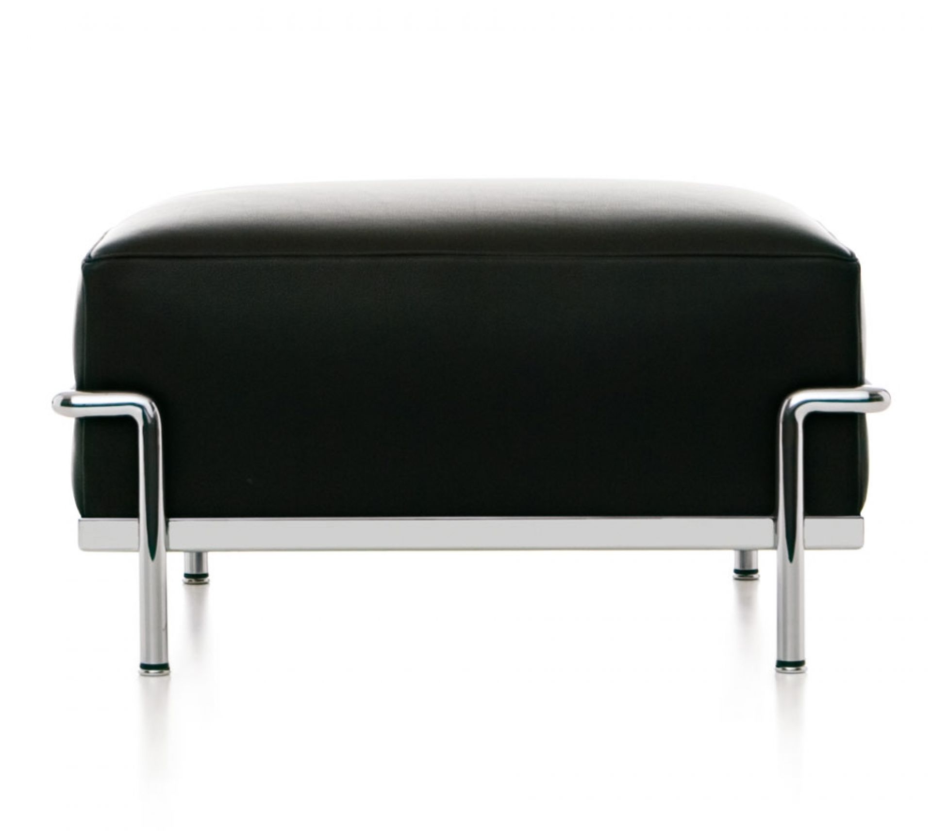 Schwarzer Cassina Hocker / Ottomane mit verchromtem Stahlgestell, modernes Design für Wohnzimmer.