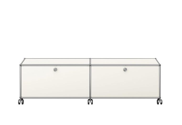 USM Haller TV-/Hi-Fi Lowboard M61 auf Rollen mit 2 Klapptüren Reinweiss
