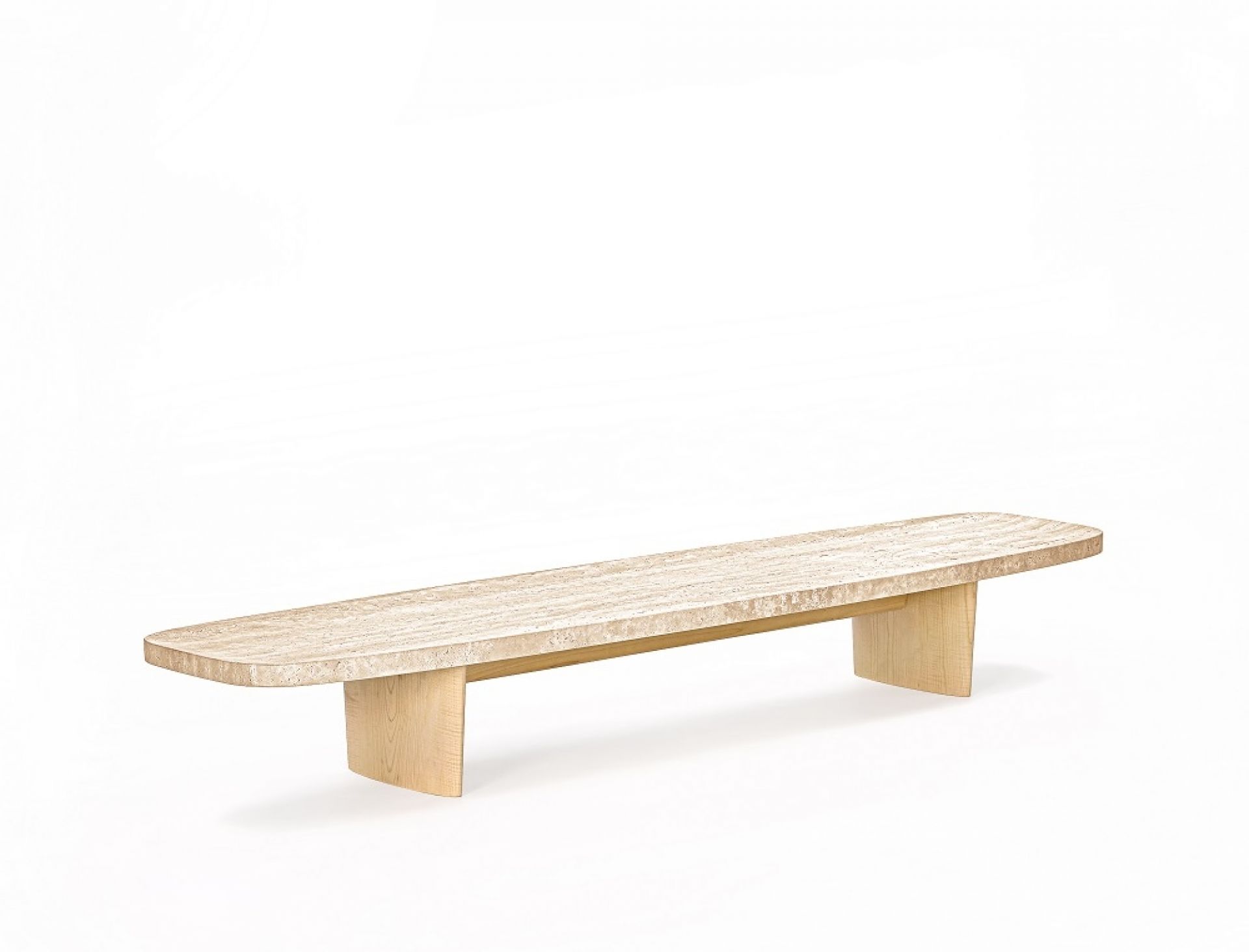 Classicon Matéria Long Table: Beistelltisch aus Travertin mit Holzgestell, modernes Design für Wohnzimmer.